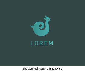 Abstract blue logo mythical creature snake and bird