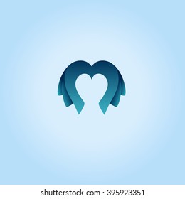 abstract blue logo, a stylized bird, a heart on a white background