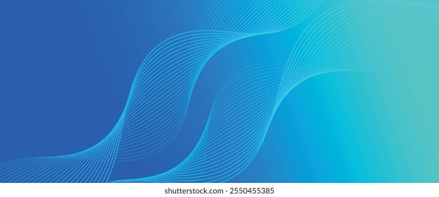 Abstract blue long vector banner. Wavy minimal trendy background for business presentations, web header design with copy space for text