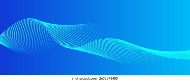 Abstract blue long vector banner. Wavy minimal trendy background for business presentations, web header design with copy space for text