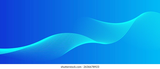 Abstract blue long vector banner. Wavy minimal trendy background for business presentations, web header design with copy space for text