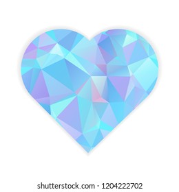 Abstract Blue low poly heart isolated on white background. Symbol of love. Vector illustration.