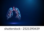 Abstract blue lungs with red human bronchial tree structure. Lungs anatomy, left and right bronchus, bronchioles, trachea Healthcare medical concept. Low poly style. Geometric Wireframe graphic Vector