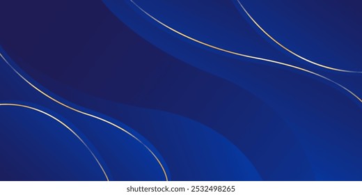 Fundo de luxo azul abstrato com linhas de ouro. Elegante onda papel de parede moderno. Plano de fundo de banner de modelo para vendas, anúncios, eventos, prêmios, Web, páginas e outros