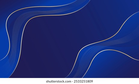 Abstract blue luxury background with gold lines. Elegant wave modern wallpaper. Template banner background for sales, ads, events, awards, web, pages, and others