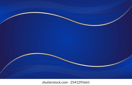 Abstract blue luxury background with gold lines. Elegant wave modern wallpaper. Template banner background for sales, ads, events, awards, web, pages, and others