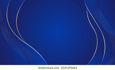 Abstract blue luxury background with gold lines. Elegant wave modern wallpaper. Template banner background for sales, ads, events, awards, web, pages, and others