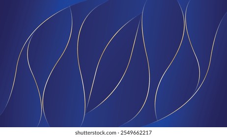 Abstract blue luxury background with gold lines. Elegant wave modern wallpapers. Suitable for templates, banners, cards, sales, ads, events, awards, web and pages