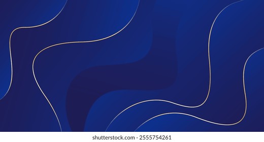 Abstract blue luxury background with gold lines. Elegant wave modern wallpaper. Template banner background for sales, ads, events, awards, web, pages, and others