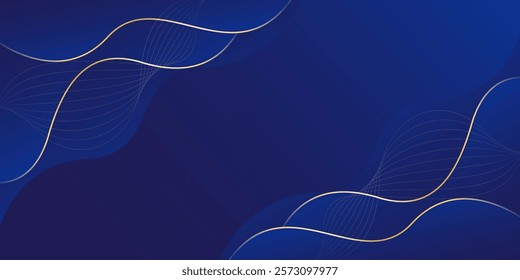 Abstract blue luxury background with gold lines. Elegant wave modern wallpaper. Template banner background for sales, ads, events, awards, web, pages, and others