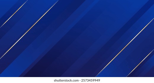 Abstract blue luxury background with gold lines. Dynamic diagonal stripes. Elegant modern wallpaper. Suitable for templates, sale banners, events, ads, web and pages