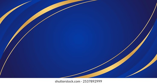 Abstract blue luxury curved background with gold lines. Elegant modern wallpapers. Suitable for templates, banners, cards, sales, ads, events, awards, web and pages