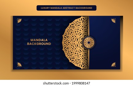 Abstract blue luxury mandala background with arabesque pattern social media cover or invitation card