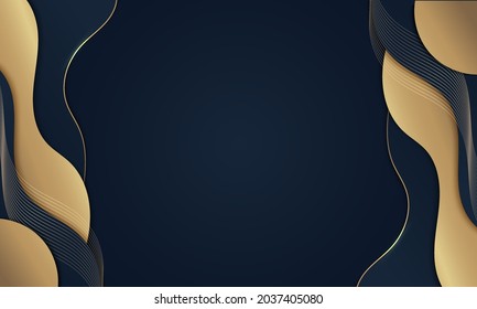 Resumen del fondo azul de la ola de lujo. Diseño de fondo moderno. color dorado. Composición de formas fluidas. Apto para el diseño de la presentación. sitio web, base para banners, fondos de pantalla, folletos, carteles