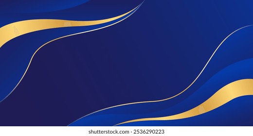 Abstract blue luxury wave background with gold lines. Elegant modern wallpapers. Suitable for templates, banners, cards, sales, ads, events, awards, web and pages