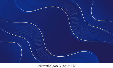 Abstract blue luxury wave background with gold lines. Elegant modern wallpaper. Suitable for templates, banners, cards, sales, ads, events, awards, web and pages