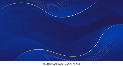 Abstract blue luxury wave background with gold lines. Elegant gradient modern wallpapers. Suitable for templates, banners, sales, ads, events, awards, web and pages