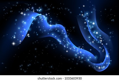 An abstract blue magic swirl wave light stars illustration background 