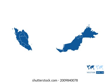 Abstrakter blauer Malaysia-Karte, Vektorgrafik auf weißem Hintergrund.