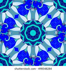 abstract blue mandala flowers background. Vector illustration.