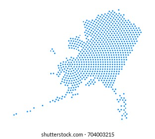 Abstract blue map of Alaska radial dot planet on white background, halftone concept. Vector illustration eps 10.