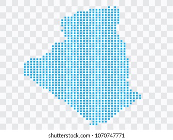 Abstract blue map Algeria of square pixels, isolated on transparent background.Vector eps 10