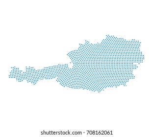 Abstract blue map of Austria radial dot planet on white background, halftone. Vector illustration eps 10.