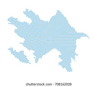 Abstract blue map of Azerbaijan radial dot planet on white background, halftone. Vector illustration eps 10.