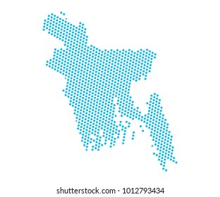 Abstract blue map of Bangladesh - dots planet, lines, global world map halftone concept. Vector illustration eps 10.