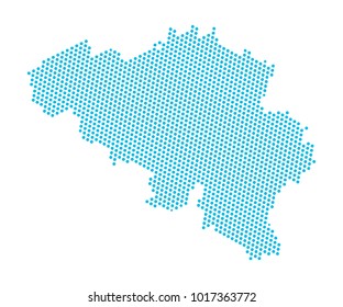 Abstract blue map of Belgium - dots planet, lines, global world map halftone concept. Vector illustration eps 10.