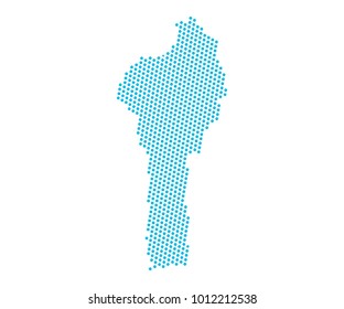 Abstract blue map of Benin - dots planet, lines, global world map halftone concept. Vector illustration eps 10.
