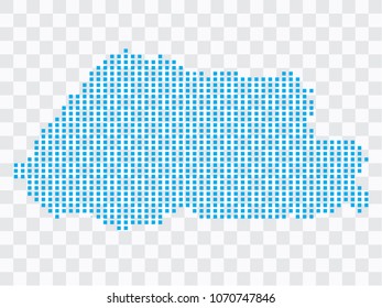 Abstract blue map Bhutan of square pixels, isolated on transparent background.Vector eps 10