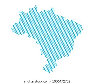 Abstract blue map of Brazil - dots planet, lines, global world map halftone concept. Vector illustration eps 10.