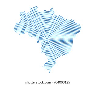 Mapa azul abstracto del planeta de punto radial de Brasil sobre fondo blanco, concepto de medio tono. Ilustración vectorial, pasos 10.