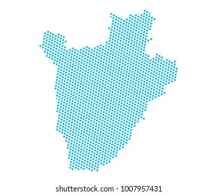 Abstract blue map of Burundi - dots planet, lines, global world map halftone concept. Vector illustration eps 10.