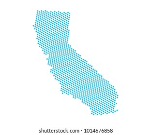 Abstract Blue Map Of California - Dots Planet, Lines, Global World Map Halftone Concept. Vector Illustration Eps 10.