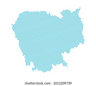 Abstract blue map of Cambodia - dots planet, lines, global world map halftone concept. Vector illustration eps 10.