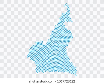 Abstract blue map of Cameroon - planet dots planet, isolated on transparent background.Vector eps 10