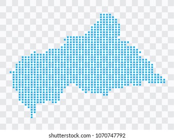 Abstract blue map Central African Republic of square pixels, isolated on transparent background.Vector eps 10