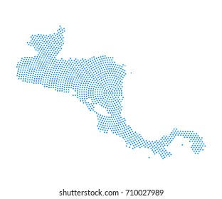 Abstract blue map of Central america radial dot planet on white background, halftone concept. Vector illustration eps 10.