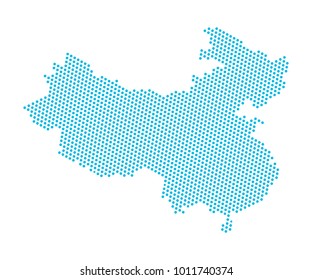 Abstract blue map of China - dots planet, lines, global world map halftone concept. Vector illustration eps 10.