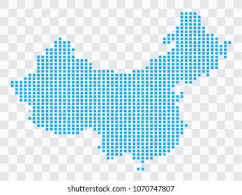Abstract blue map China of square pixels, isolated on transparent background.Vector eps 10