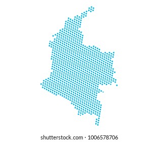 Abstract blue map of Colombia - dots planet, lines, global world map halftone concept. Vector illustration eps 10.