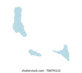 Abstract blue map of Comoros radial dot planet on white background, halftone concept. Vector illustration eps 10.