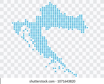 Abstract blue map Croatia of square pixels, isolated on transparent background.Vector eps 10