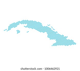 Abstract blue map of Cuba - dots planet, lines, global world map halftone concept. Vector illustration eps 10.