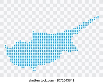 Abstract blue map Cyprus of square pixels, isolated on transparent background.Vector eps 10