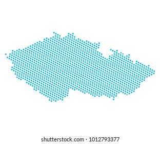 Abstract blue map of Czech Republic - dots planet, lines, global world map halftone concept. Vector illustration eps 10.