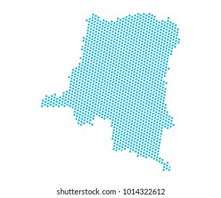 Abstract blue map of Democratic Republic of the Congo - dots planet, lines, global world map halftone concept. Vector illustration eps 10.