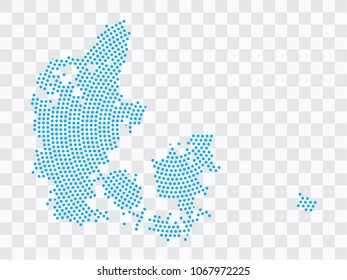 Abstract blue map of Denmark - planet dots planet, isolated on transparent background.Vector eps 10